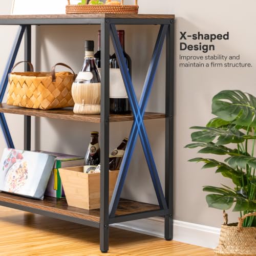 Close up of black metal frame and wood shelf