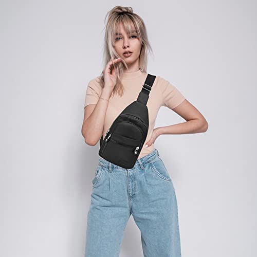 Top view of Banelu black sling bag zipper details