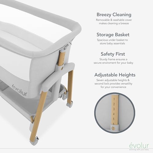 Evolur Lullaby bassinet showing height adjustment mechanism