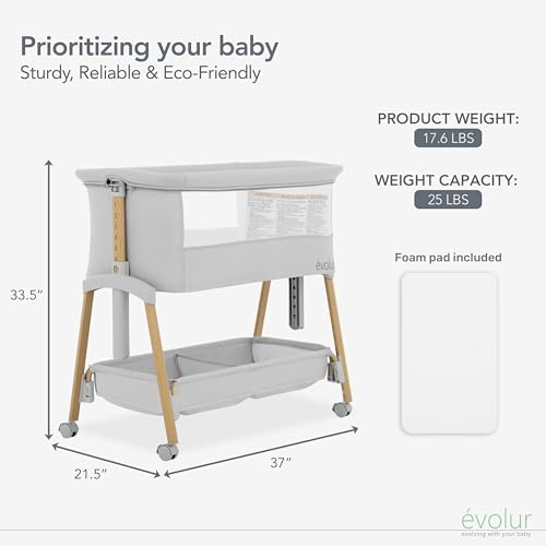 Evolur Lullaby bassinet with lower storage basket visible