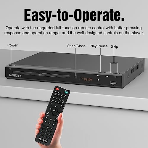 Top view of black metal MEGATEK DVD player