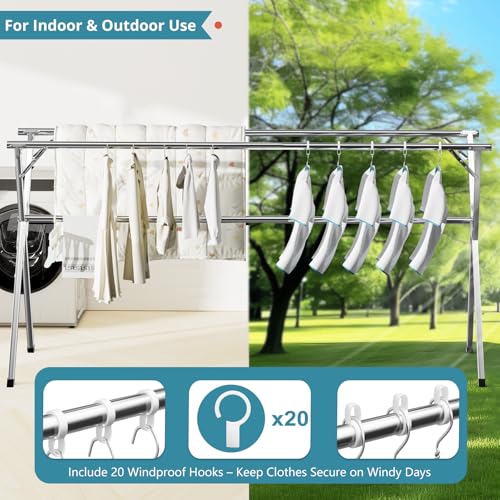 Retractable rods on JAUREE 79-inch laundry rack