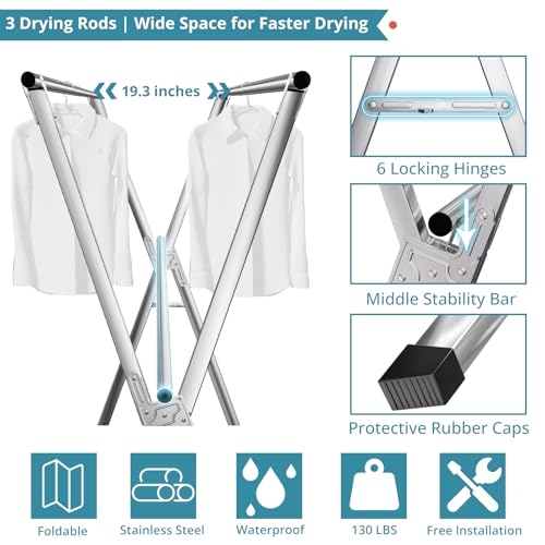 JAUREE drying rack with windproof hooks attached