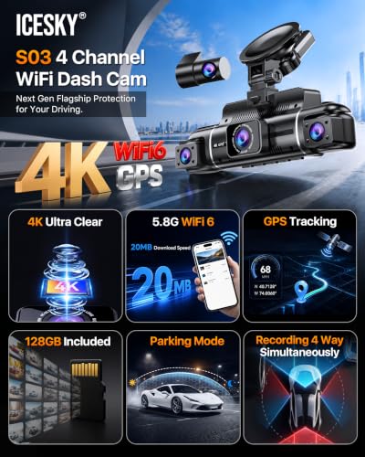 Icesky 4K dash cam 3-inch screen