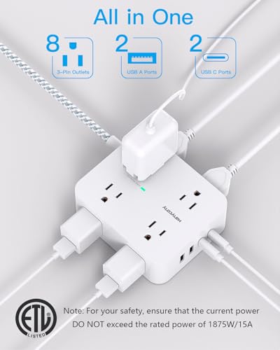HANYCONY Power Strip with 8 AC outlets 4 USB ports