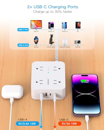 HANYCONY Power Strip with 5ft braided extension cord