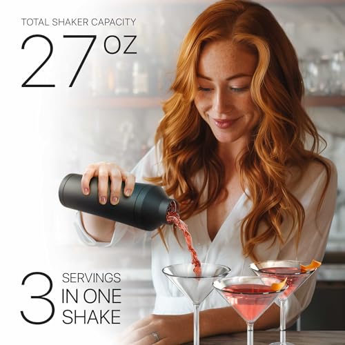 Matte black cocktail shaker with recipe cards
