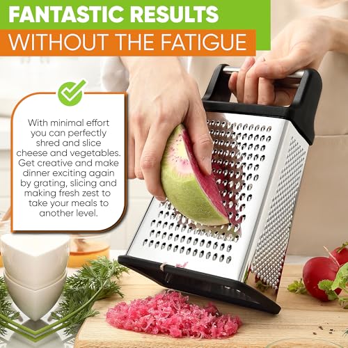 Shredded vegetables next to Spring Chef XL Grater