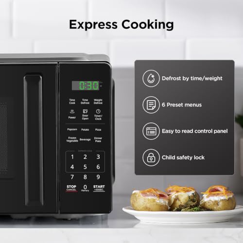 Side profile of the black countertop microwave