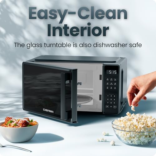 Side profile of Chefman black kitchen microwave