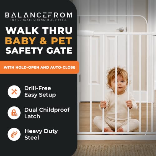 BalanceFrom white metal safety gate installed in doorway