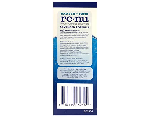 Bausch + Lomb Renu Multi-Purpose Contact Lens Solution Travel Size 2 Fl Oz Pack of 3 label details