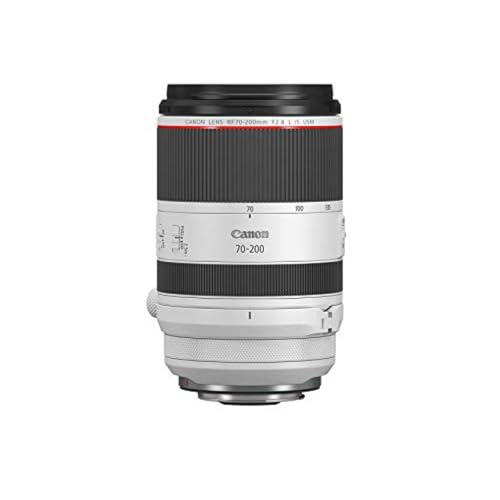Side profile of Canon RF 70-200mm F2.8 silver lens