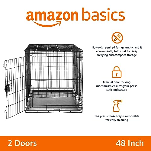 Double door metal dog crate with tray