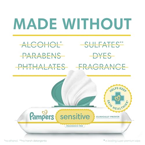 Back of Pampers Sensitive Baby Wipes pack