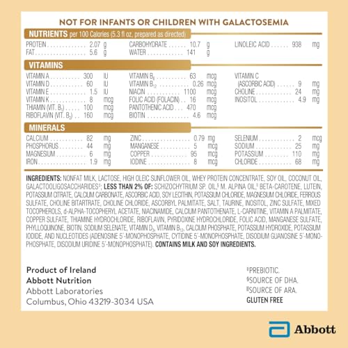 Similac Pure Bliss Irish Farms nutrition label