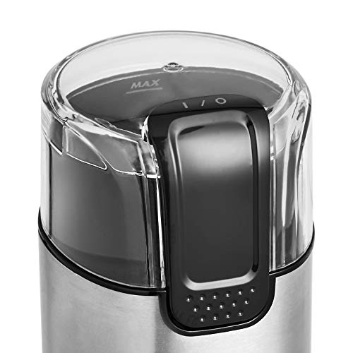 Top view of coffee grinder with clear lid