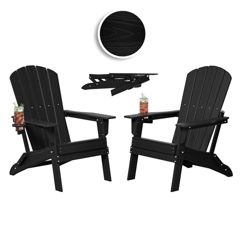 Plawdlik HDPE Folding Adirondack Chair Set of 2 Black