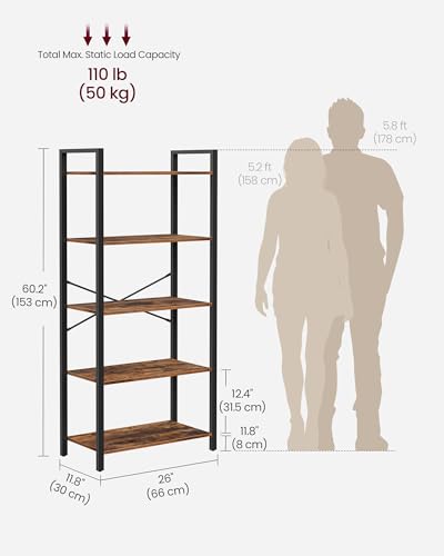 VASAGLE bookcase showing 5 storage tiers
