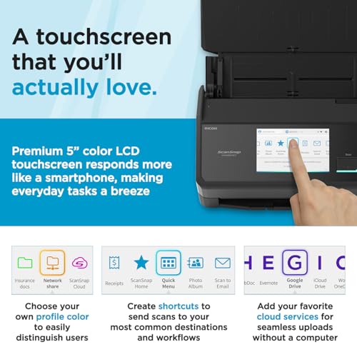ScanSnap iX2500 black scanner processing a stack of documents