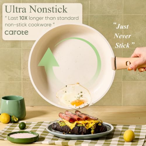 CAROTE 19pcs Pots and Pans Set Non Stick, Detachable Handle Cookware, Green on stovetop