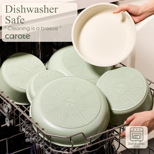CAROTE 19pcs Pots and Pans Set Non Stick, Detachable Handle Cookware, Green complete layout
