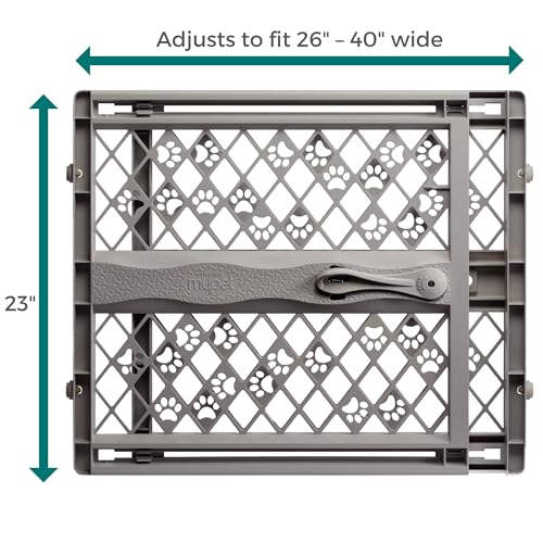 MYPET Paws gate installed in a doorway showing paw print details