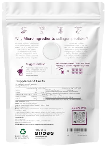 Serving size information for 2lb collagen container