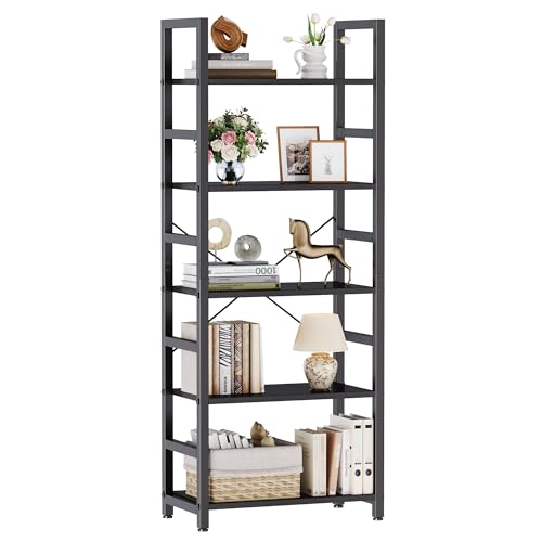 DUMOS 5-Tier Modern Black Bookshelf front view