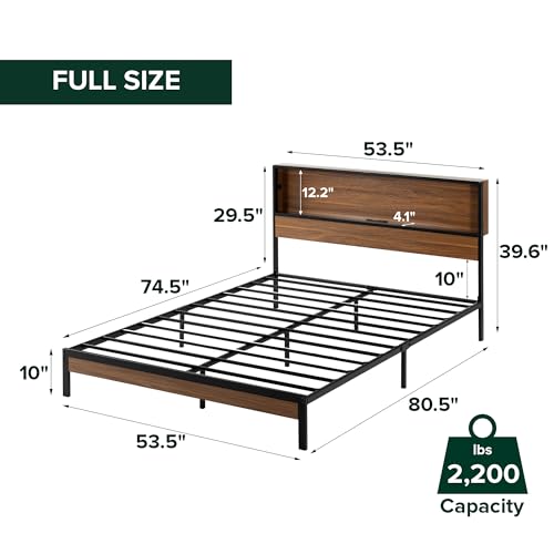 Zinus Kai brown bed frame headboard storage