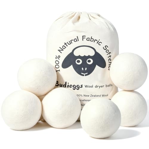 Budieggs Wool Dryer Balls XL 6-Pack white wool texture