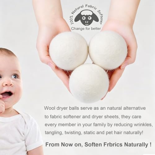 Close up view of XL natural wool laundry balls