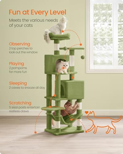 Hanging pompoms on Feandrea cat tree