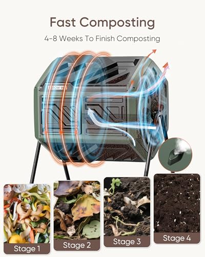 Close up of rotating compost bin ventilation slots