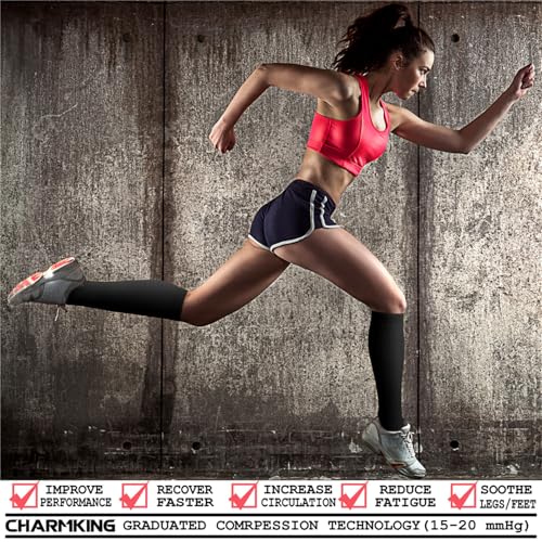 CHARMKING Compression Socks for Women & Men Circulation 3 Pairs Large-X-Large Black fabric close up