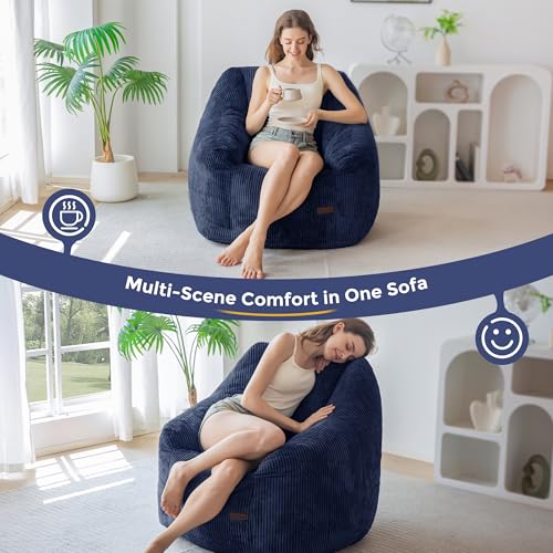 Navy blue bean bag chair in modern living space