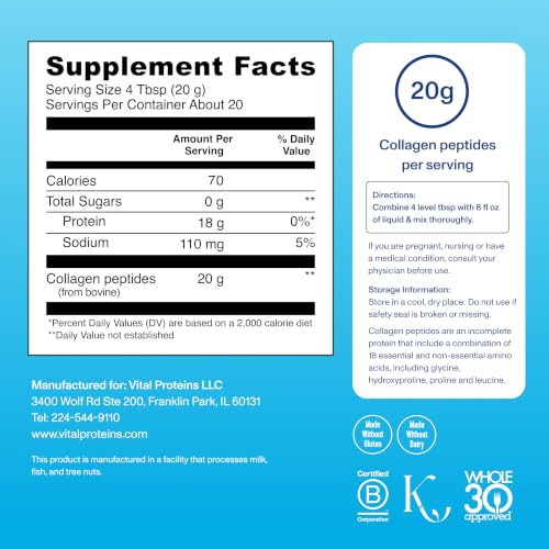 Vital Proteins Collagen Peptides ingredient label