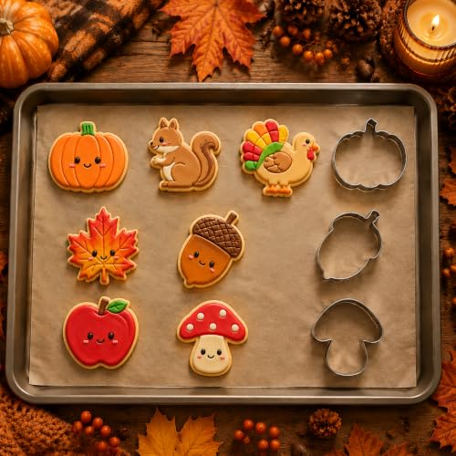 Autumn themed biscuit molds including maple leaf and pumpkin