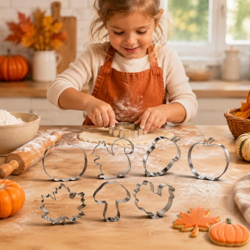 Variety of Thanksgiving cookie shapes on a surface