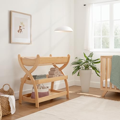 Comfy Cubs changing table side view showing storage shelves