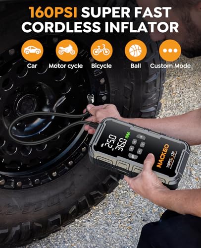 NACKEO jump starter connected to car battery