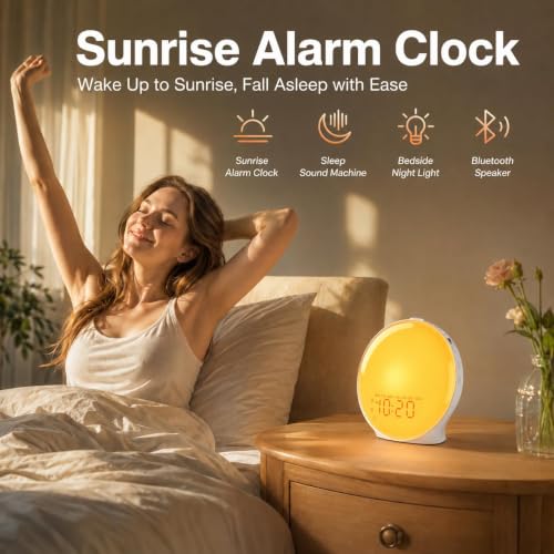 White sunrise alarm clock with RGB lighting