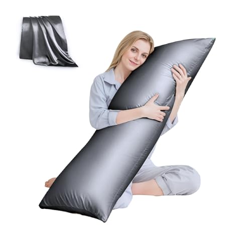 HUXMEYSON grey body pillow on bed