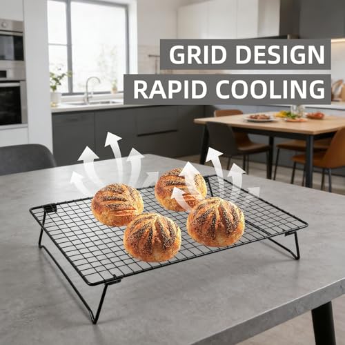 Elevated black cooling rack for bread