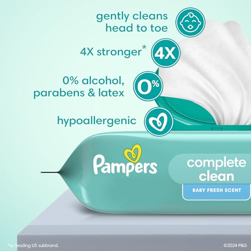 Close up of Pampers Baby Wipes fresh scent label