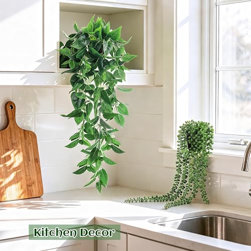 Outdoor patio arrangement using fake hanging plants