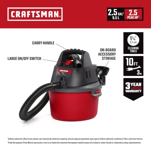 Red shop vacuum with carry handle