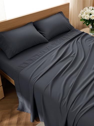 Bedsure Queen Sheet Set Dark Grey folded