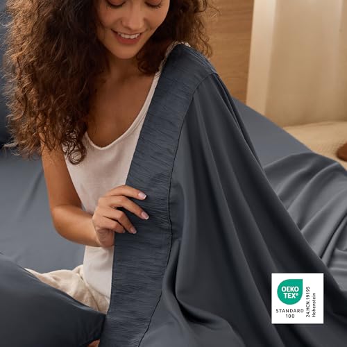 Bedsure queen set ruched hem detail