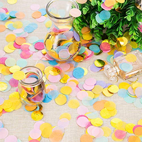 Assorted pink blue and gold foil confetti pieces